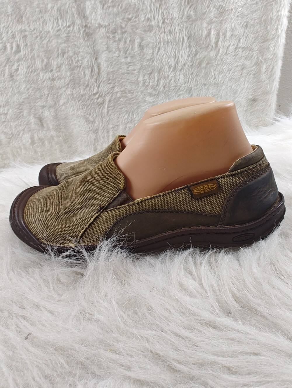 KEEN Cush Slip On Shoes Women's Size 8.5 Brown Yellow Leather Fabric Comfort - Picture 7 of 15